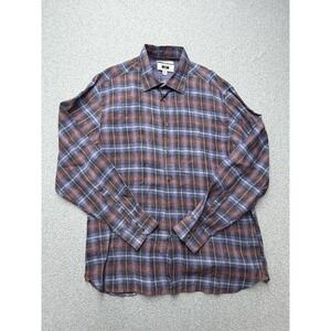 Joseph Abboud Shirt Mens XL Blue‎ Plaid Linen Button Front Lightweight Casual